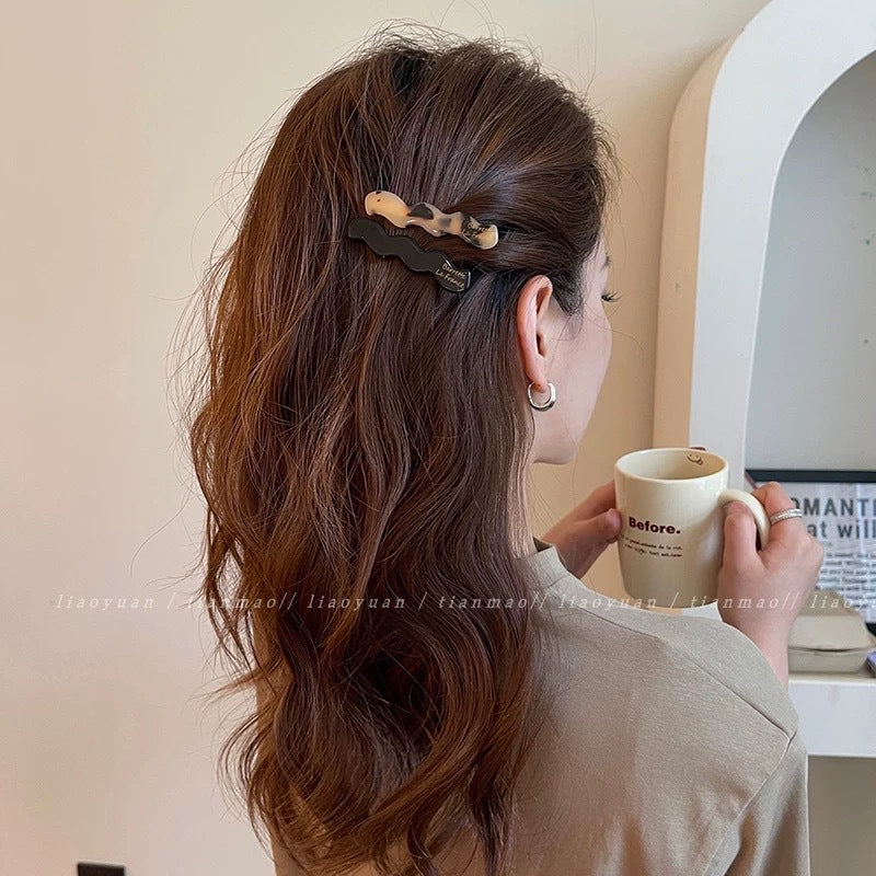 [H46]19#កូនដង្កៀបគៀបសក់  leopard print bright black letter mark wave two-piece duck clip