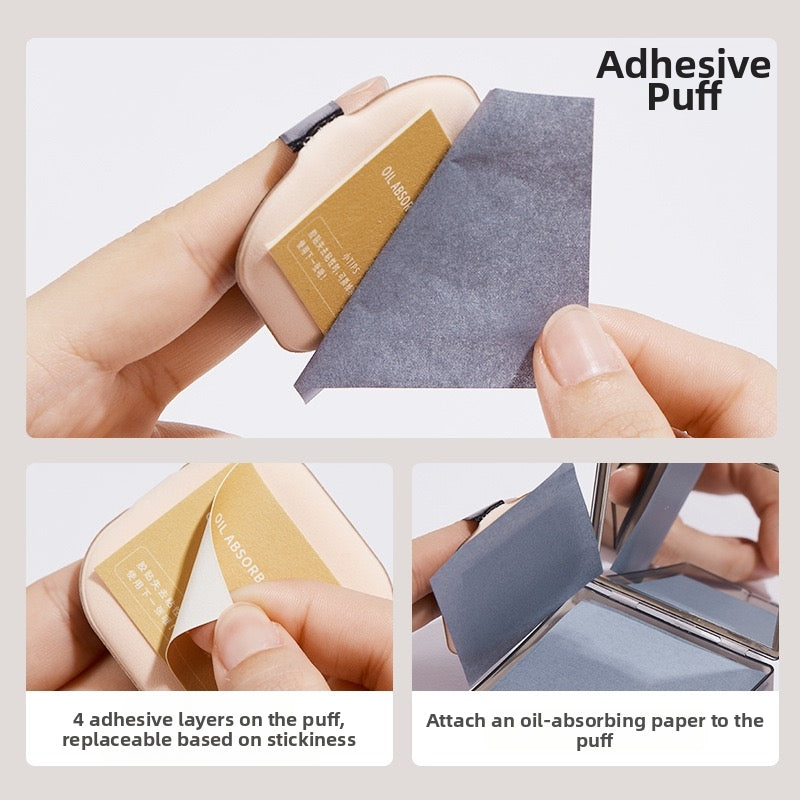Portable facial oil-absorbing paper with puff and mirror case