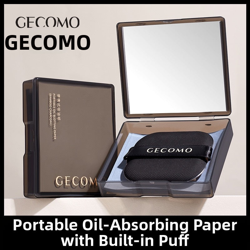 Portable facial oil-absorbing paper with puff and mirror case