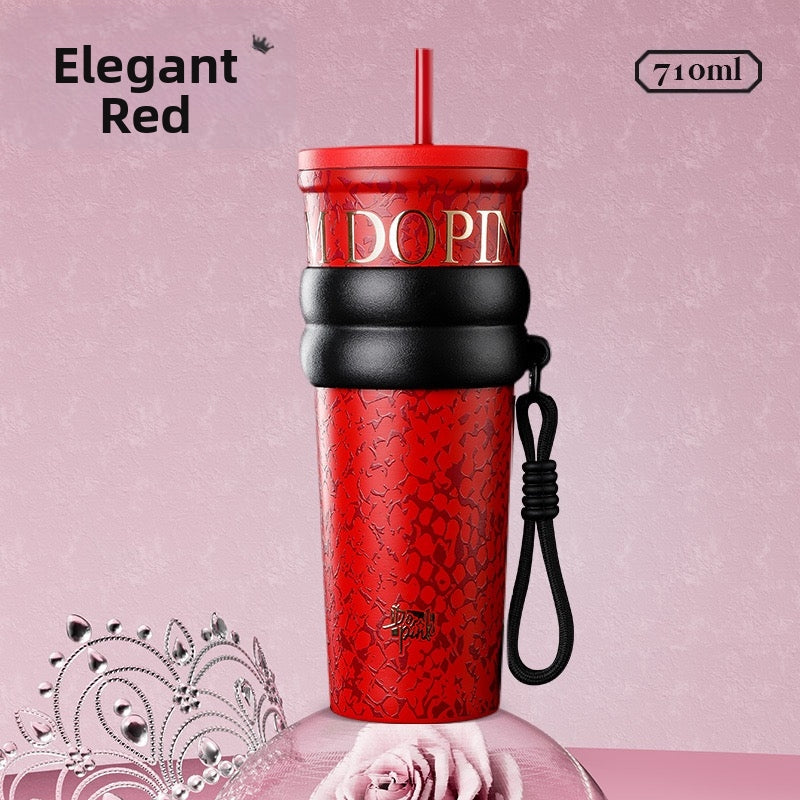 [I22]High-value thermos cup 316 stainless steel straw cup