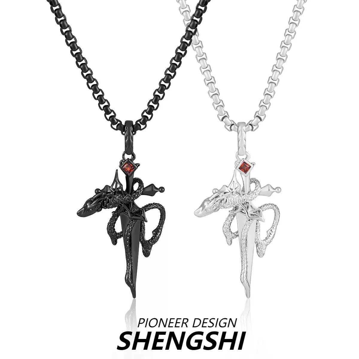 [F25]European and American cross dragon necklace