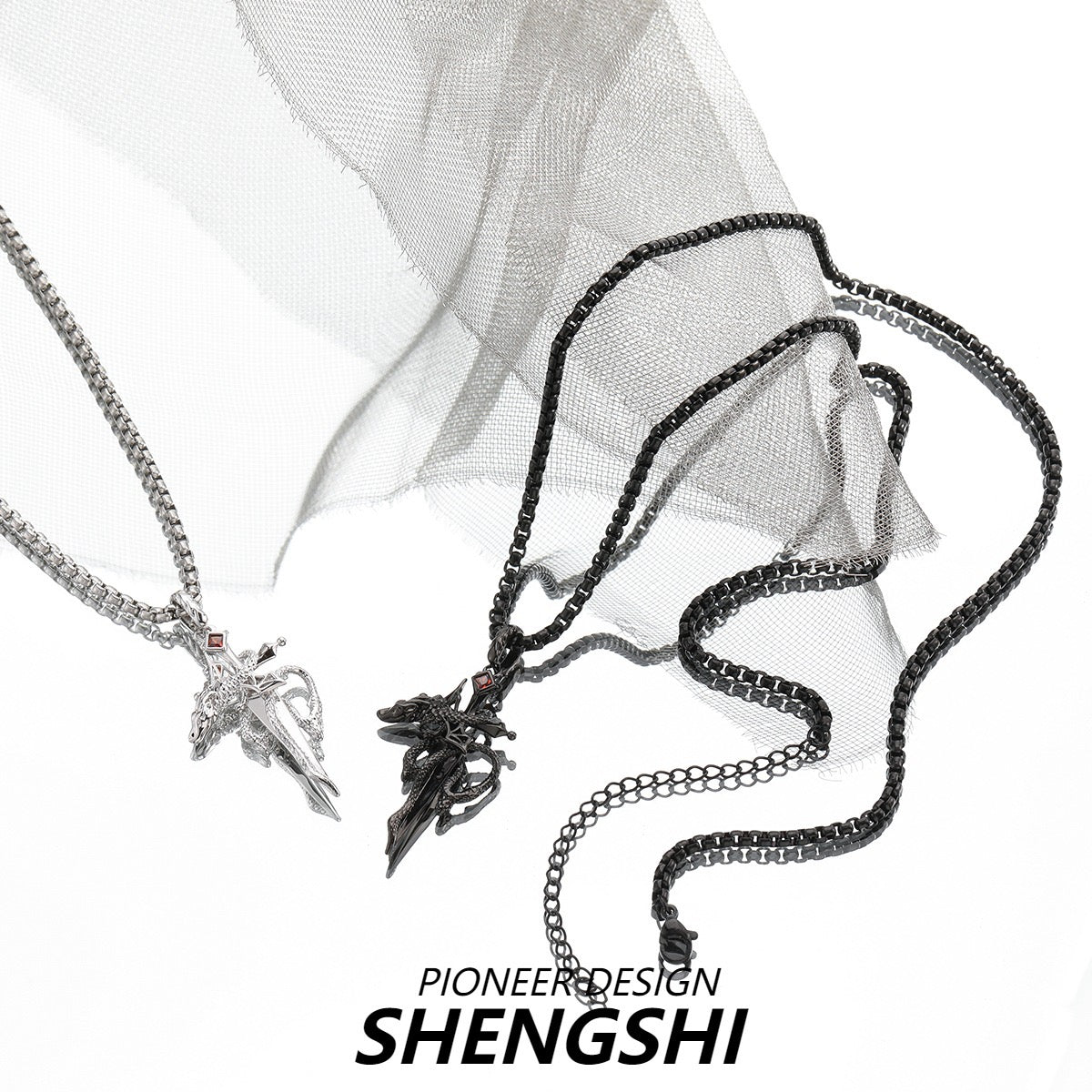 [F25]European and American cross dragon necklace
