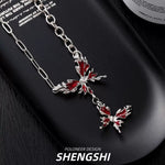[F1]Red Double Butterfly Jewelry Necklace