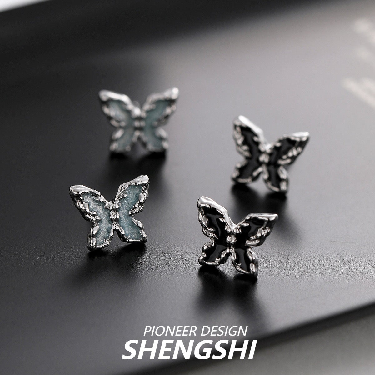 [F19]Irregular Epoxy Butterfly Earrings