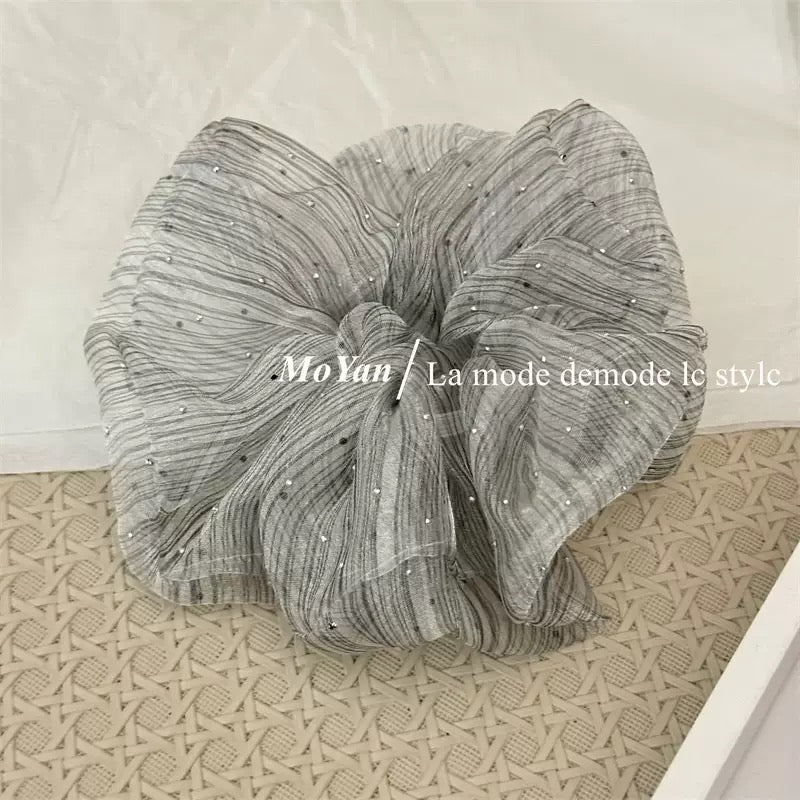 [H78]星空圖案鑲鑽雲紋泡泡紗髮帶