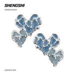 [F66]Korean Style Unique Color-Blocked Blue Heart Earrings SSED-36