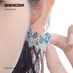 [F66]Korean Style Unique Color-Blocked Blue Heart Earrings SSED-36