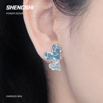 [F66]Korean Style Unique Color-Blocked Blue Heart Earrings SSED-36
