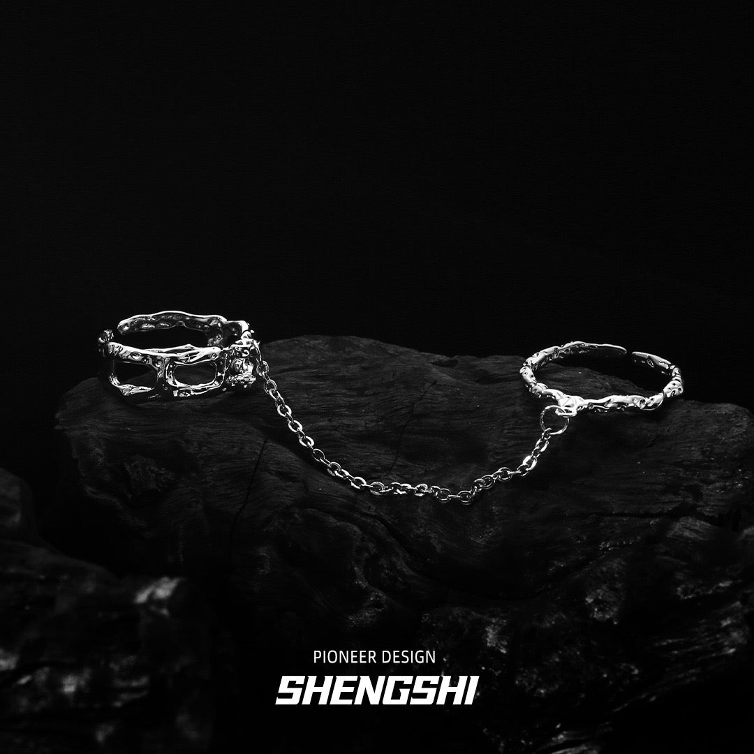 [F67]韓式小眾紋理鏈條雙指戒指 SSJZ-309