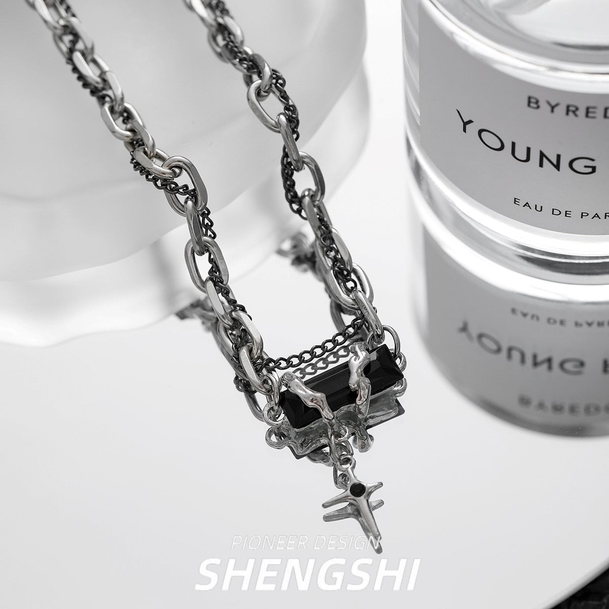 [F77]Double-layered wrapped black gemstone necklace NS016-X2062