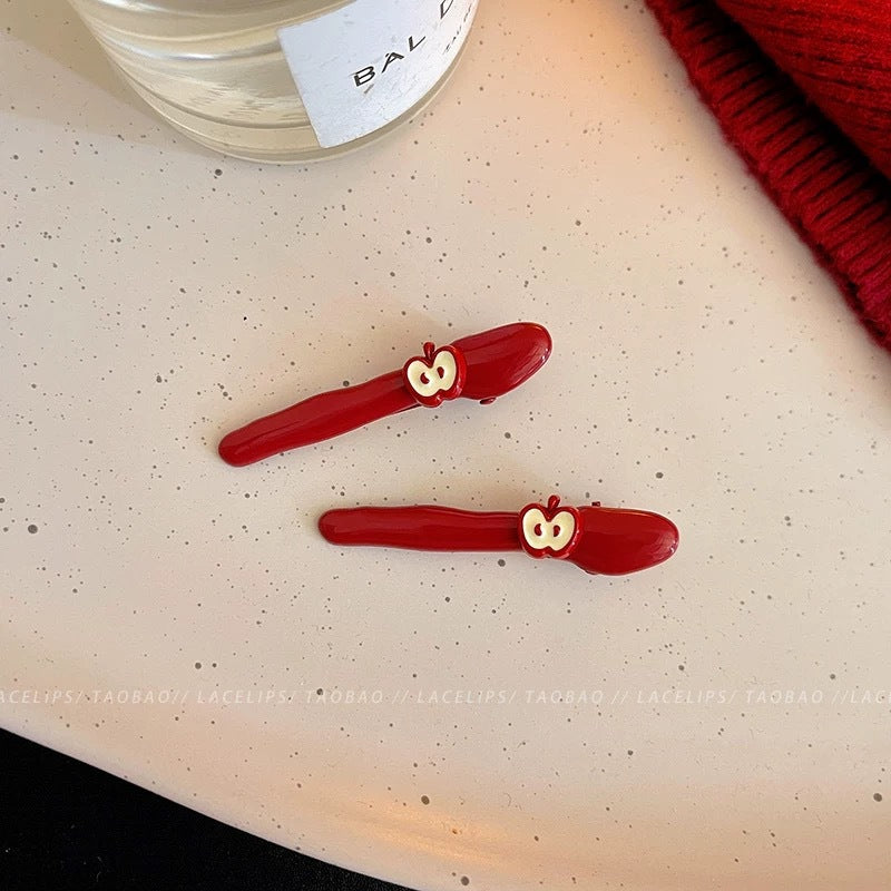 [H42]8# Burgundy Sliced Apple Hairpin [1 Pair]